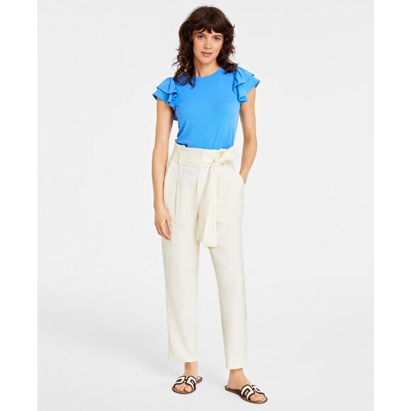 ON 34TH WOMENS BELTED PAPERBAG PANTS ECRU 10 - Picture 1 of 6